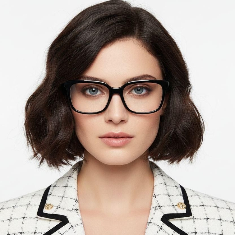 Rectangular Black Acetate Glasses #BS2012-0633