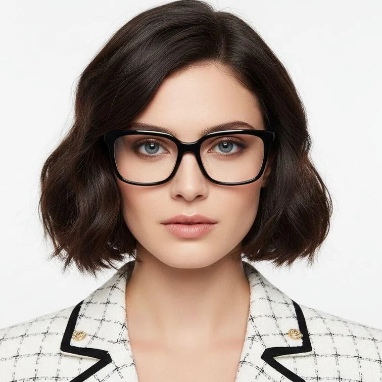 Rechteckige schwarze Acetatbrille #BS2012-0633