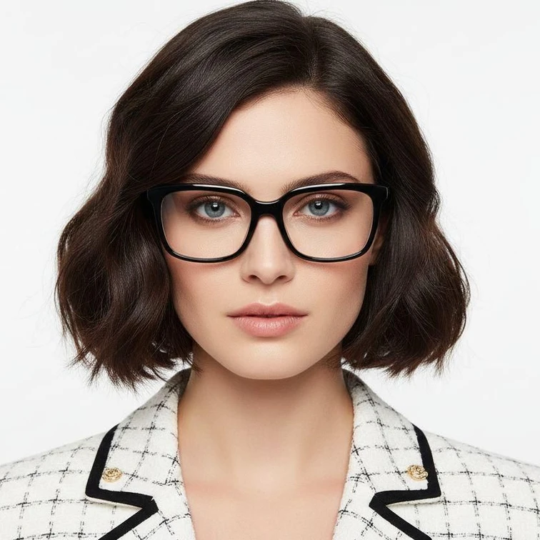 Rectangular Black Acetate Glasses #BS2012-0633