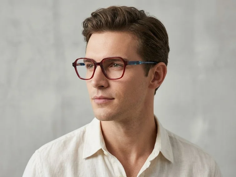 Gafas geométricas de acetato rojo #BS2012-0685