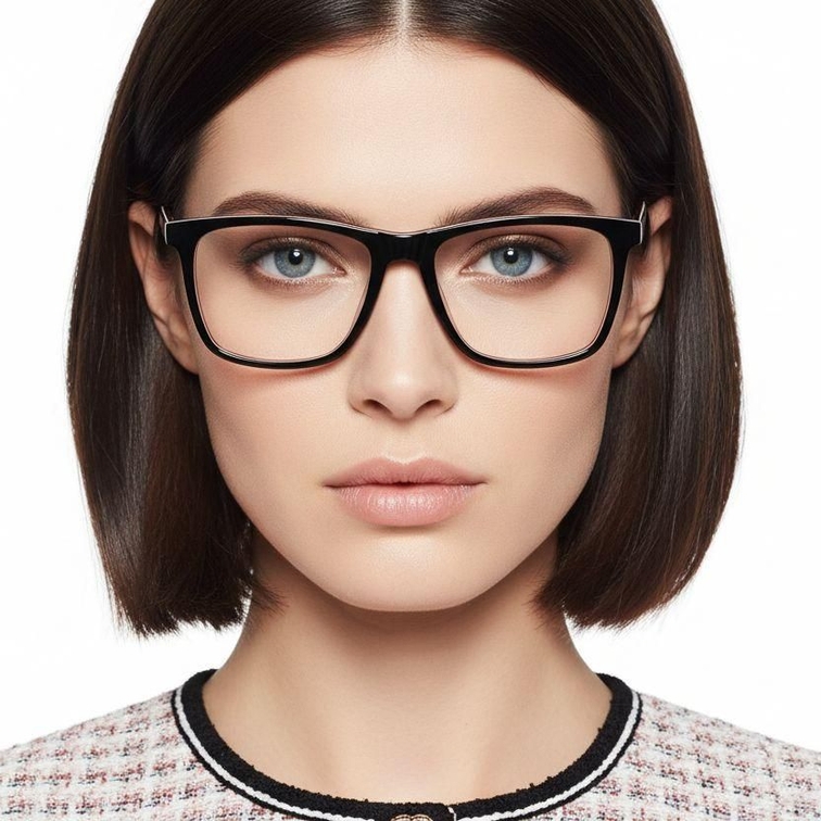 Rectangular Black Acetate Glasses #BS2012-0732