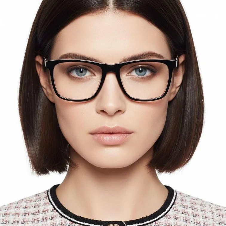 Rechteckige schwarze Acetatbrille #BS2012-0732