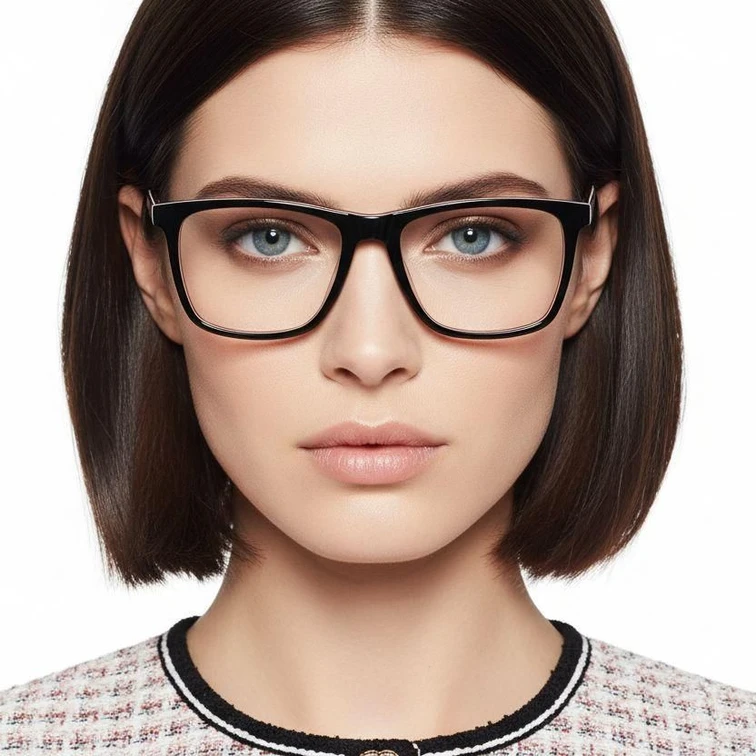 Rectangular Black Acetate Glasses #BS2012-0732