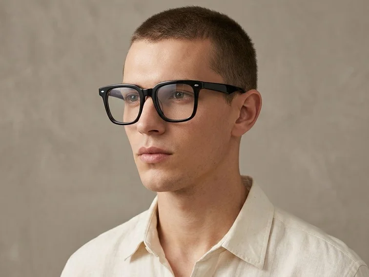 Rectangular Black Acetate Glasses #BS2012-0756