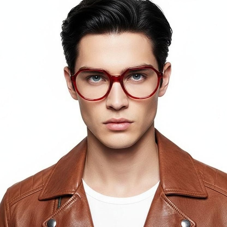 Geometric Red Acetate Glasses #BS2012-0804
