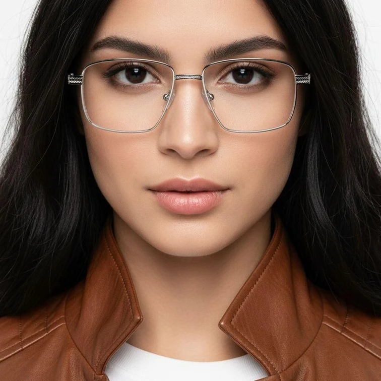 Gafas rectangulares de metal plateado #BS2012-0947