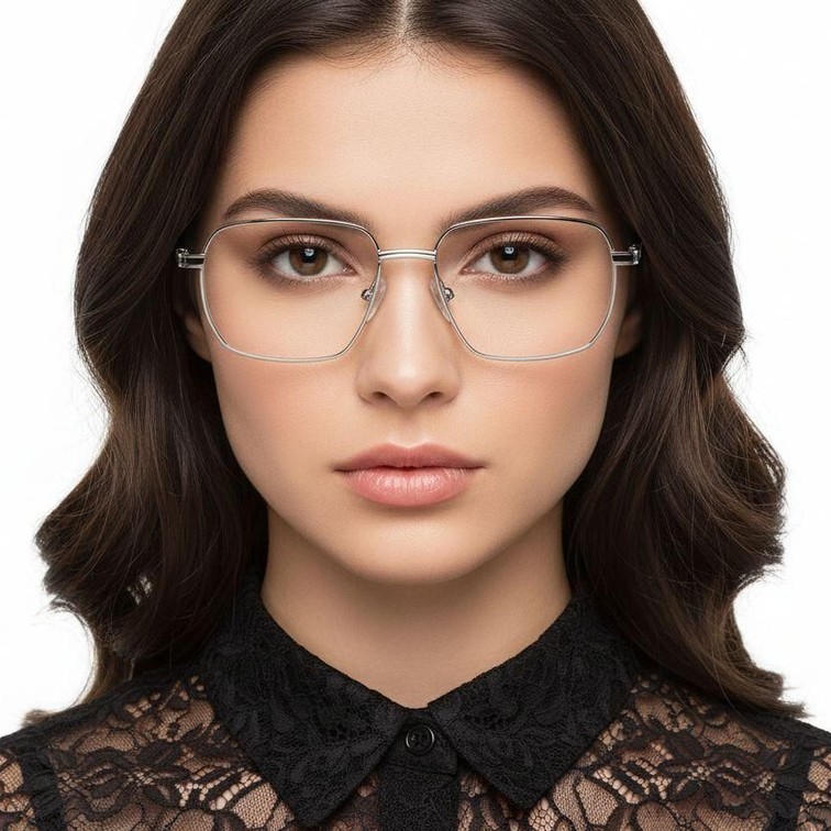 Gafas rectangulares de metal plateado #BS2012-0952
