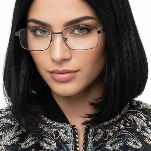 Lunettes rectangulaires en métal gris #BS2012-1001