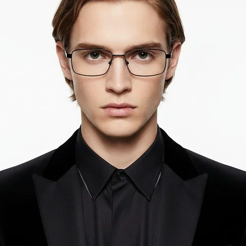 Lunettes rectangulaires en métal noir #BS2012-1002