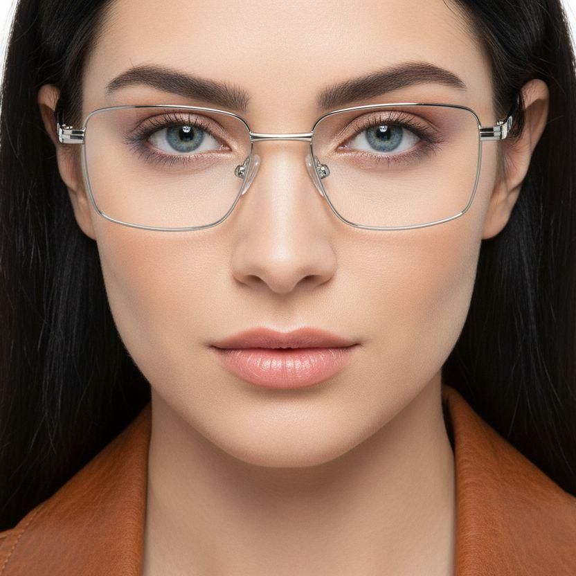 Lunettes rectangulaires en métal argenté #BS2012-1008