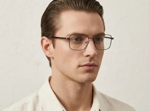 Lunettes rectangulaires en métal brun #BS2012-1009