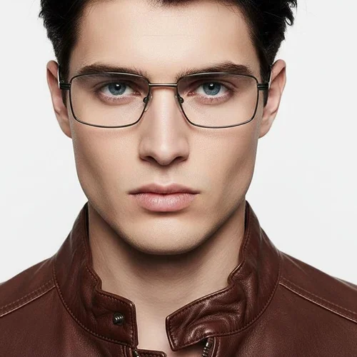 Lunettes rectangulaires en métal gris #BS2012-1018