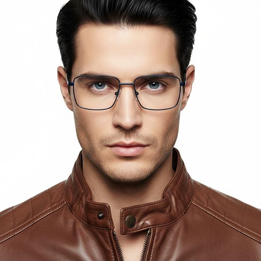 Rectangular Blue Metal Glasses #BS2012-1046