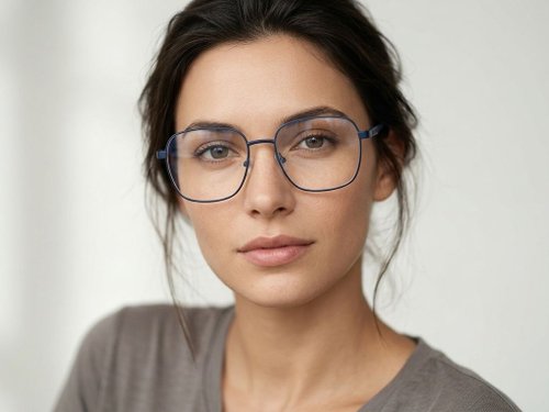 Lunettes rectangulaires en métal bleu #BS2012-1051