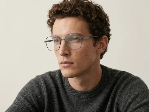 Lunettes rectangulaires en métal gris #BS2012-1052