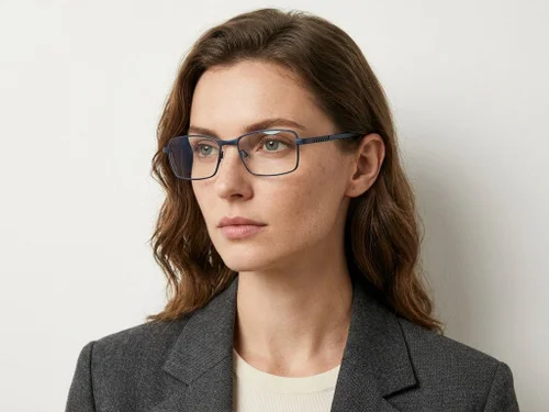 Lunettes rectangulaires en métal bleu #BS2012-1063