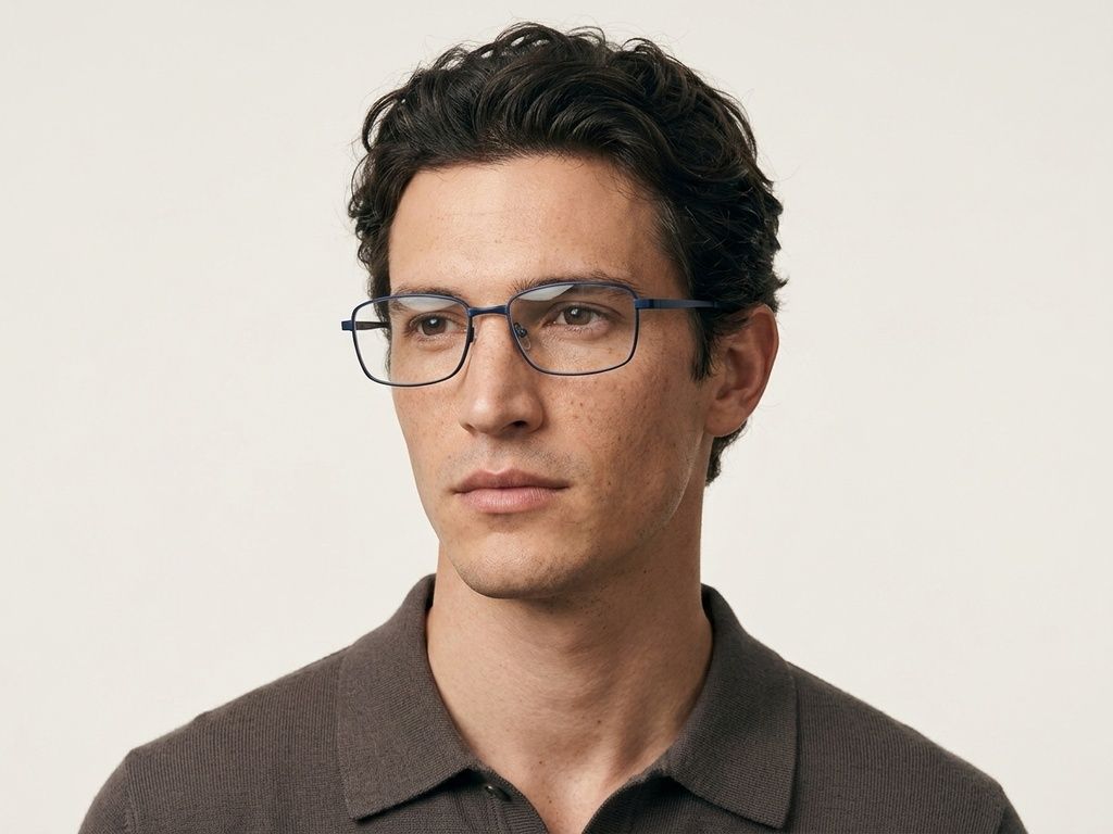 Lunettes rectangulaires en métal bleu #BS2012-1069