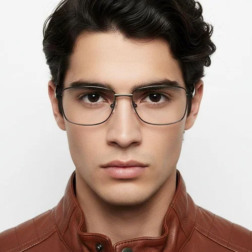 Lunettes rectangulaires en métal gris #BS2012-1070