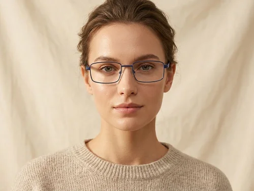 Lunettes rectangulaires en métal bleu #BS2012-1111
