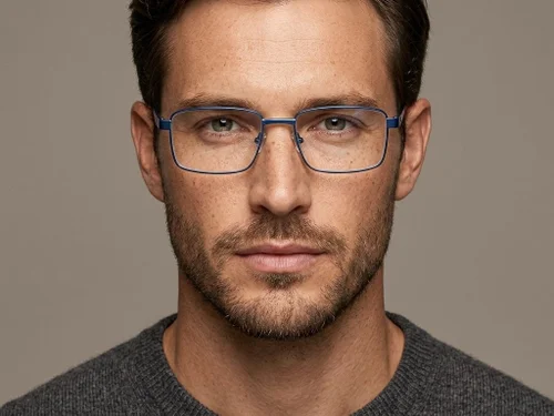 Lunettes rectangulaires en métal bleu #BS2012-1117