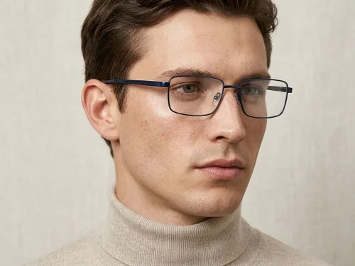 Lunettes rectangulaires en métal bleu #BS2012-1123