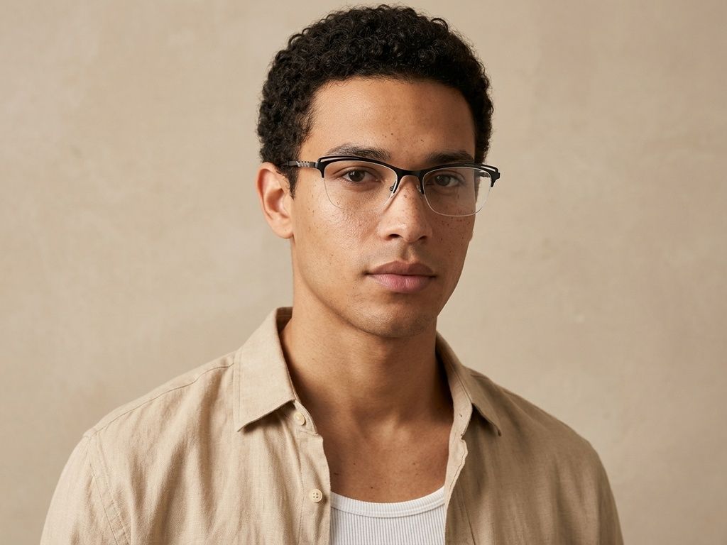 Gafas de metal negro con montura semi al aire #BS2012-1135