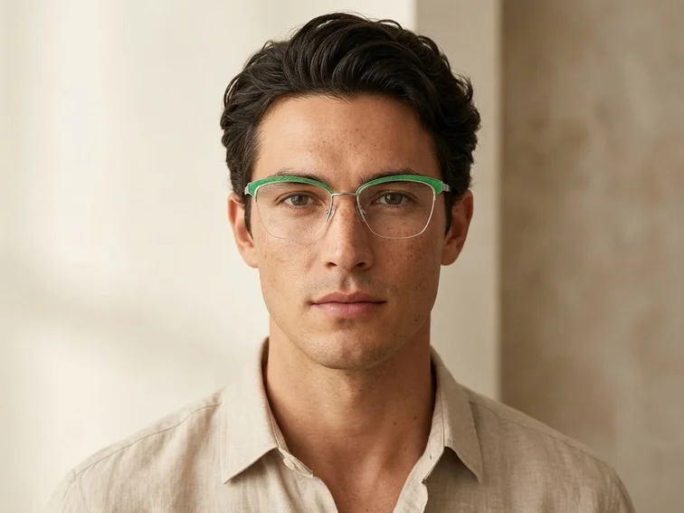 Semi-rimless Green Metal Glasses #BS2012-1144