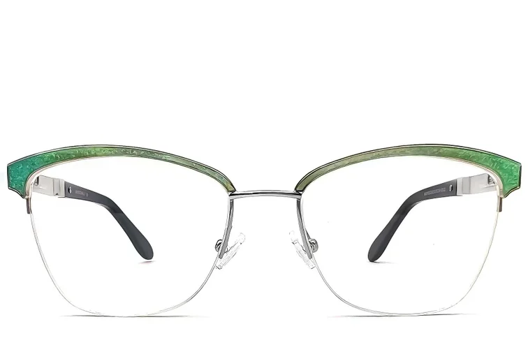 Semi-rimless Green Metal Glasses #BS2012-1144