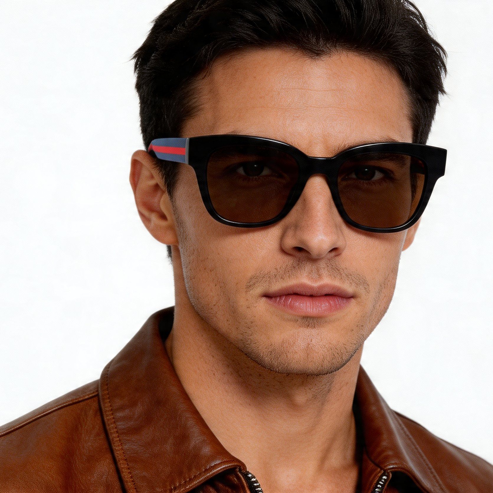 Gafas de sol rectangulares de acetato negro #BS2012-1147