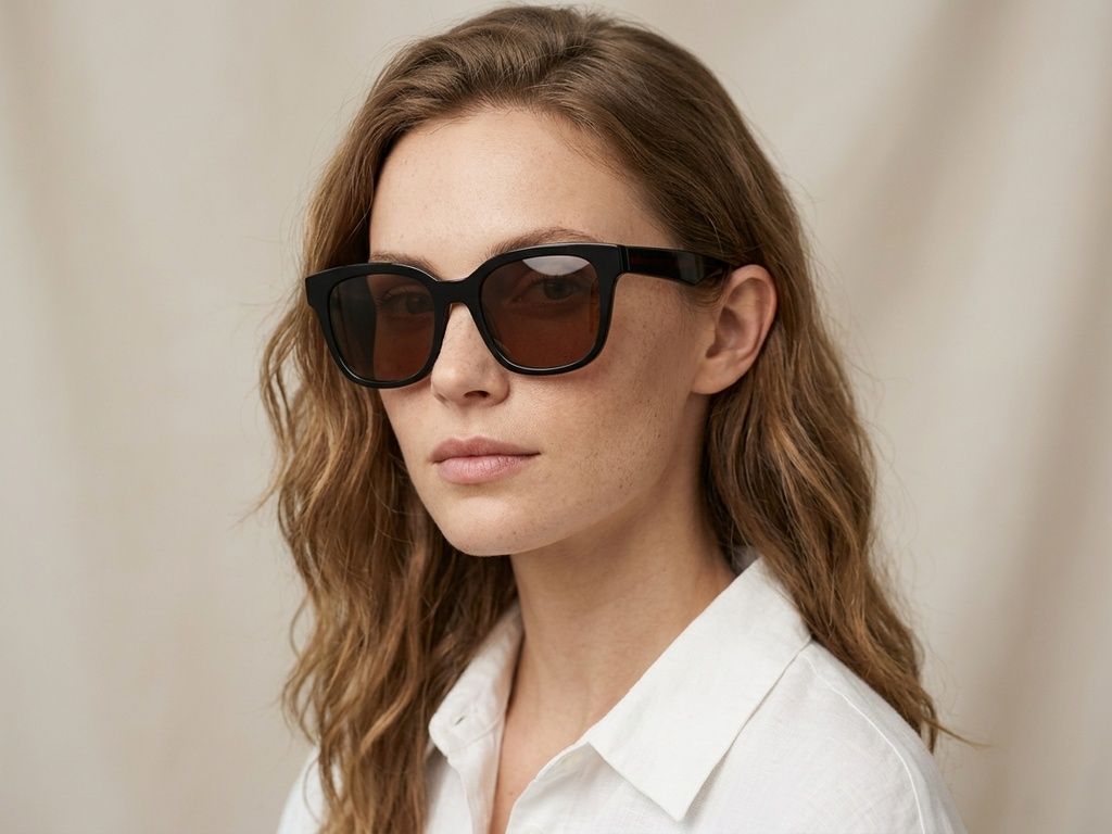 Gafas de sol rectangulares de acetato negro #BS2012-1148