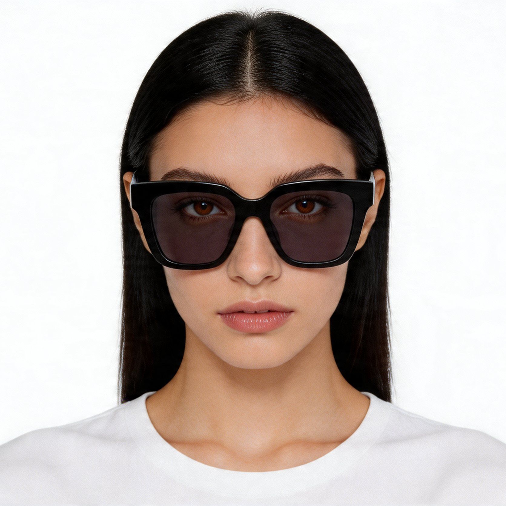 Gafas de sol rectangulares de acetato negro #BS2012-1151