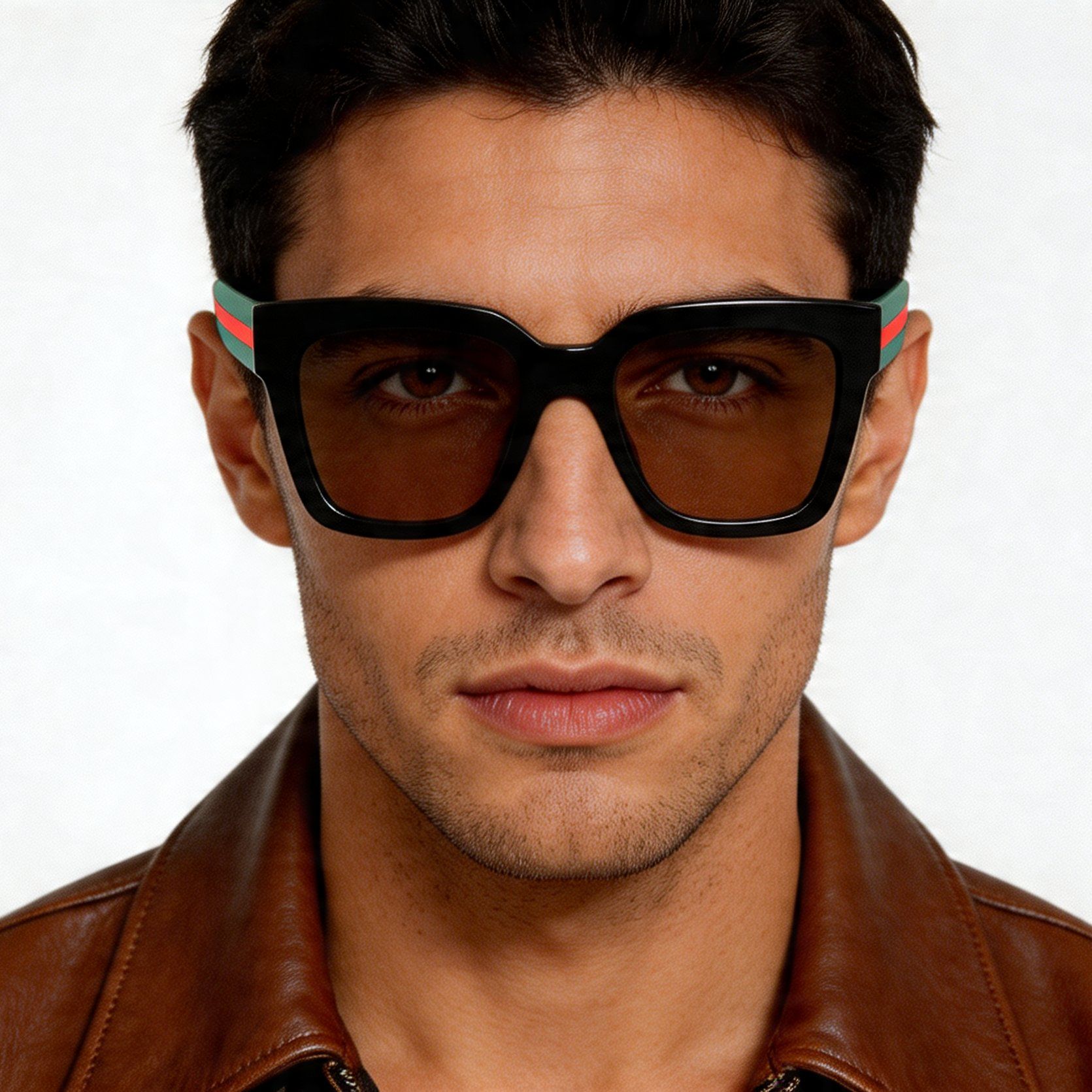 Gafas de sol rectangulares de acetato negro #BS2012-1152