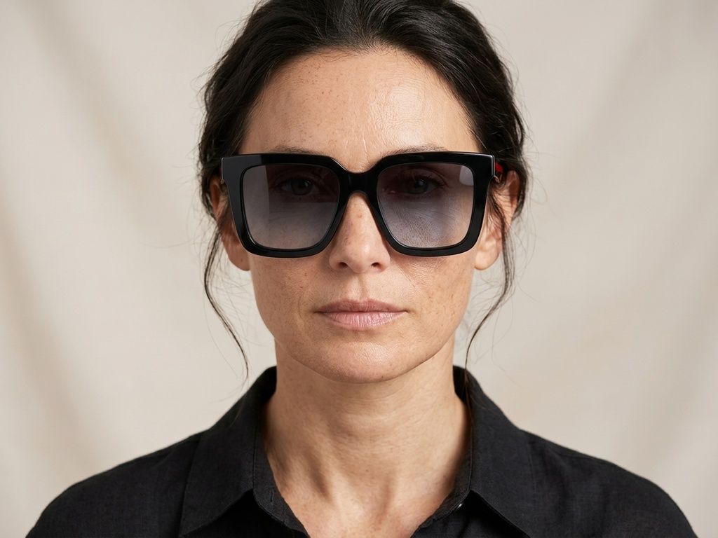 Gafas de sol rectangulares de acetato negro #BS2012-1154