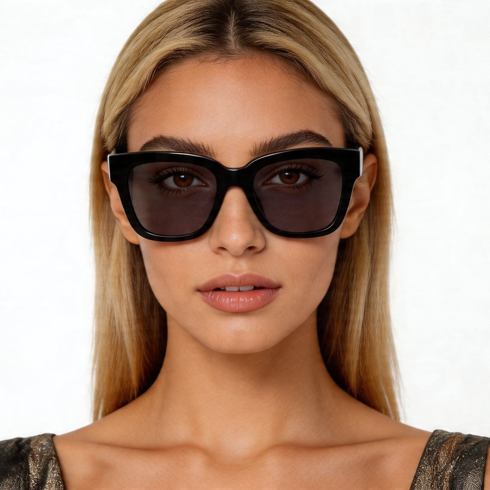 Gafas de sol rectangulares de acetato negro #BS2012-1156