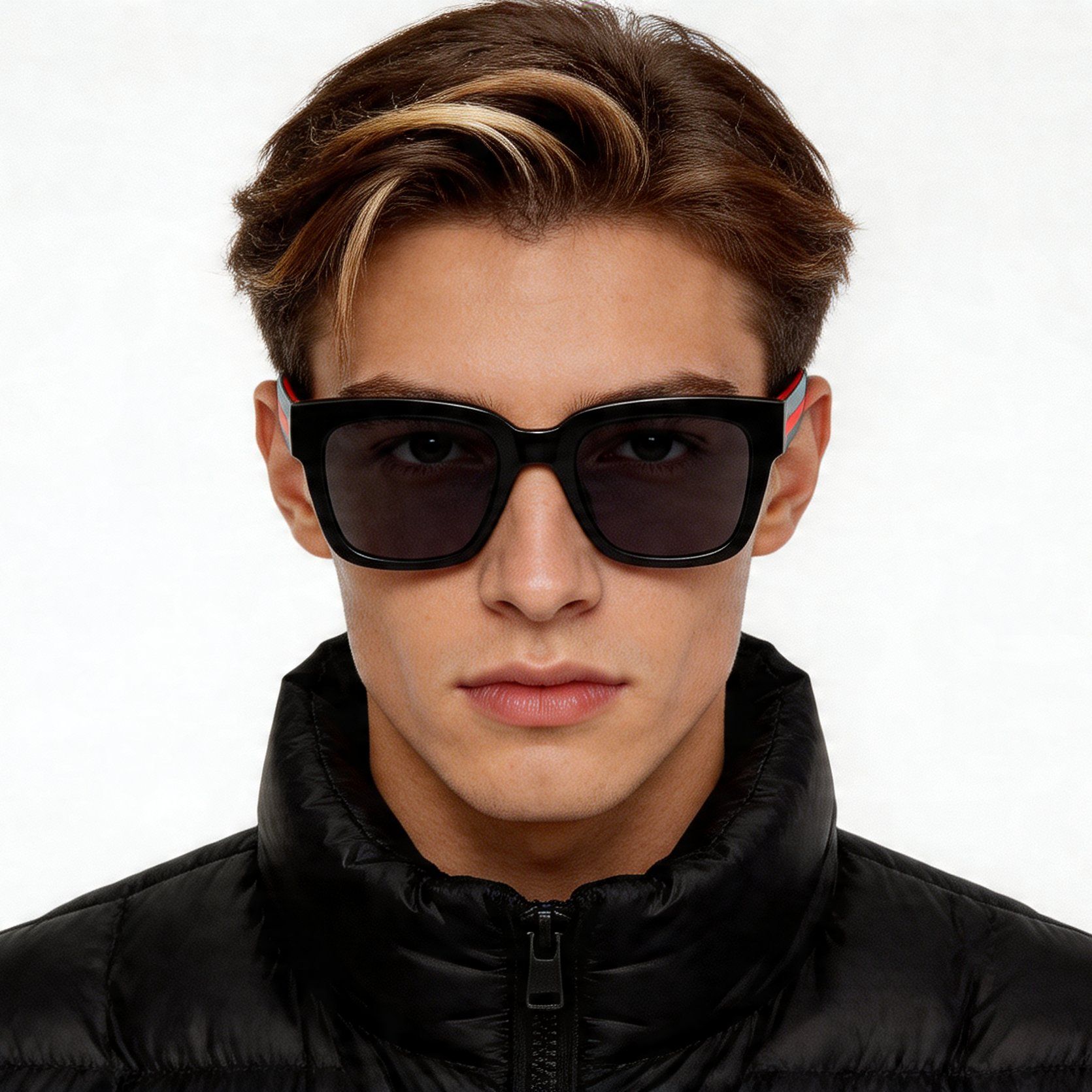 Gafas de sol rectangulares de acetato negro #BS2012-1159
