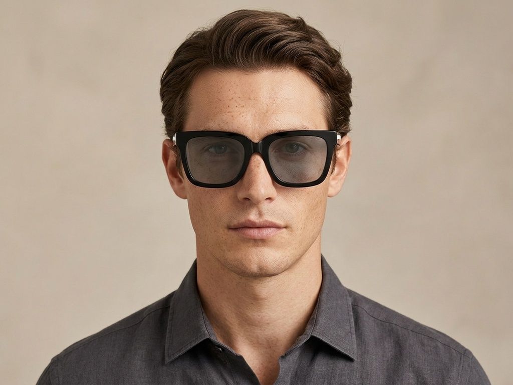 Gafas de sol rectangulares de acetato negro #BS2012-1160