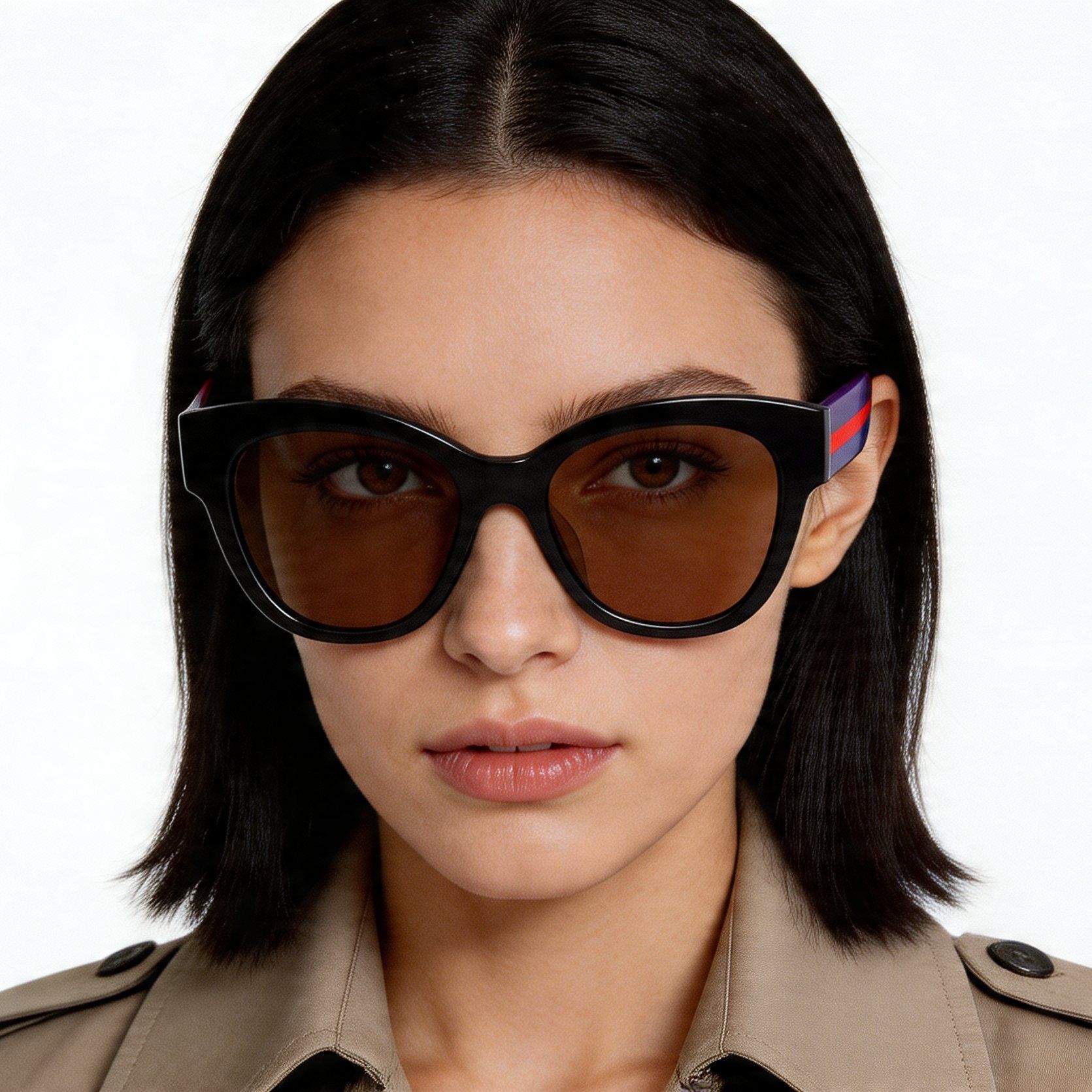 Gafas de sol ovaladas de acetato negro #BS2012-1163