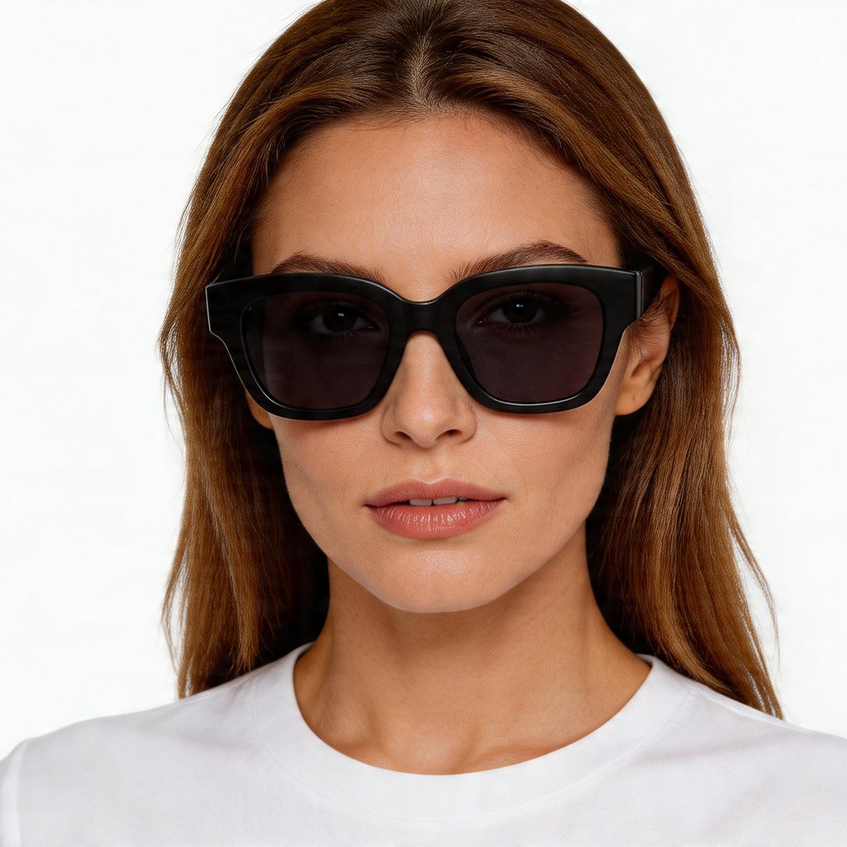 Gafas de sol rectangulares de acetato negro #BS2012-1171