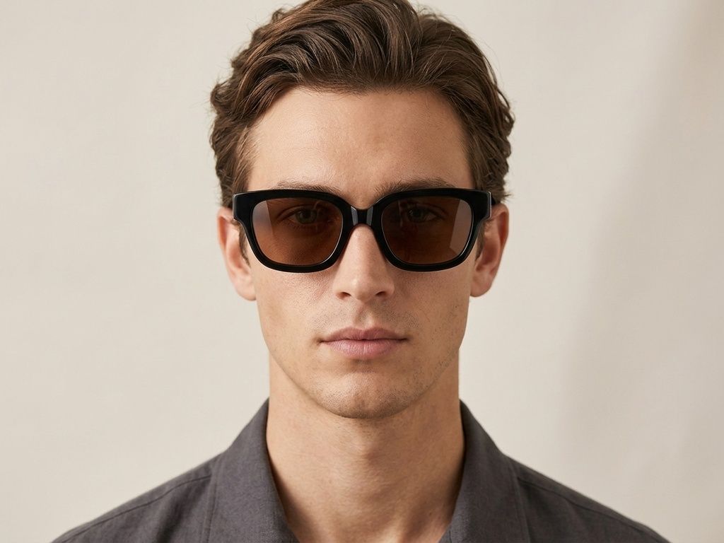 Gafas de sol rectangulares de acetato negro #BS2012-1172