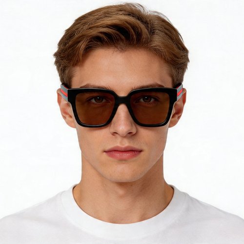 Lunettes de soleil rectangulaires en acétate noir #BS2012-1177
