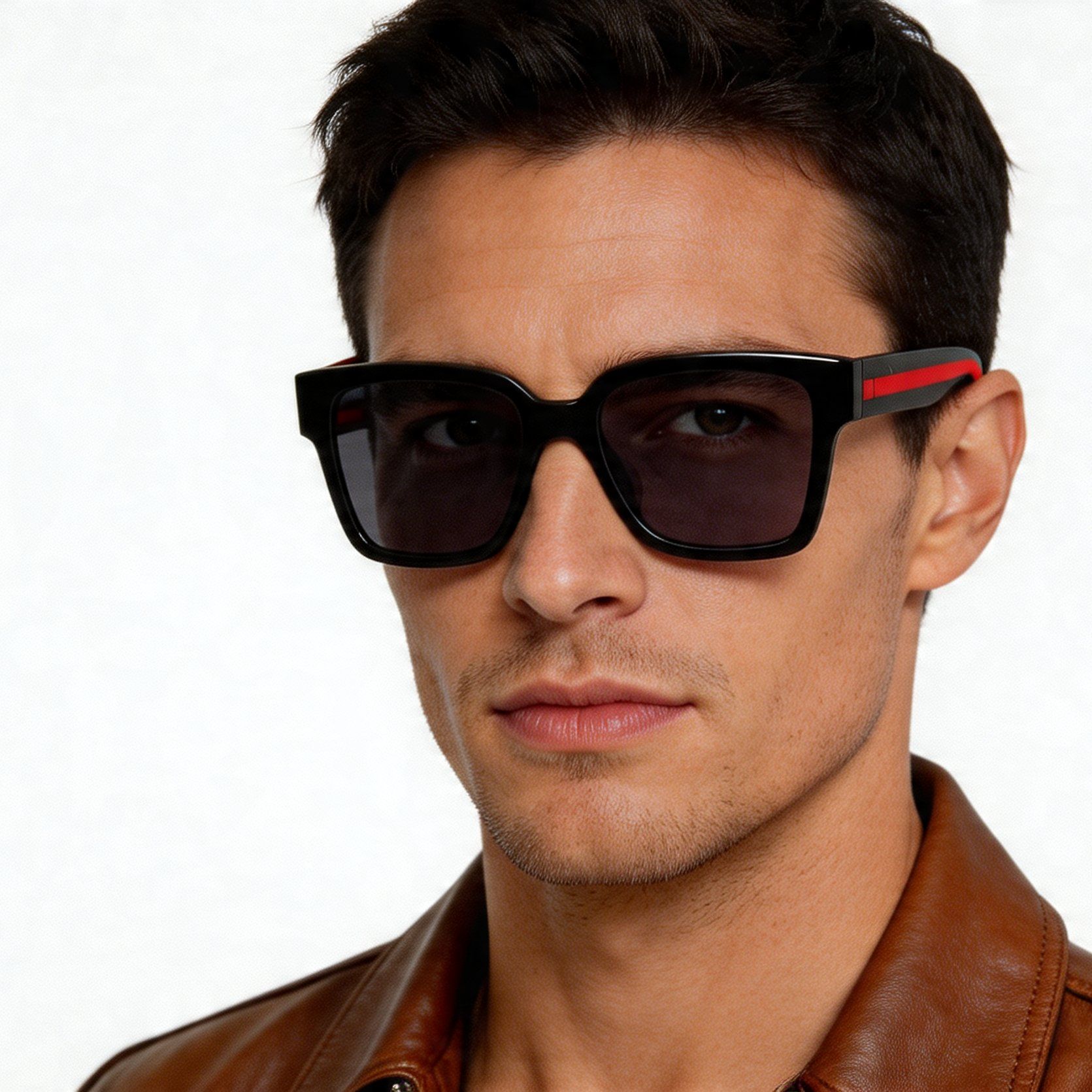Gafas de sol rectangulares de acetato negro #BS2012-1179
