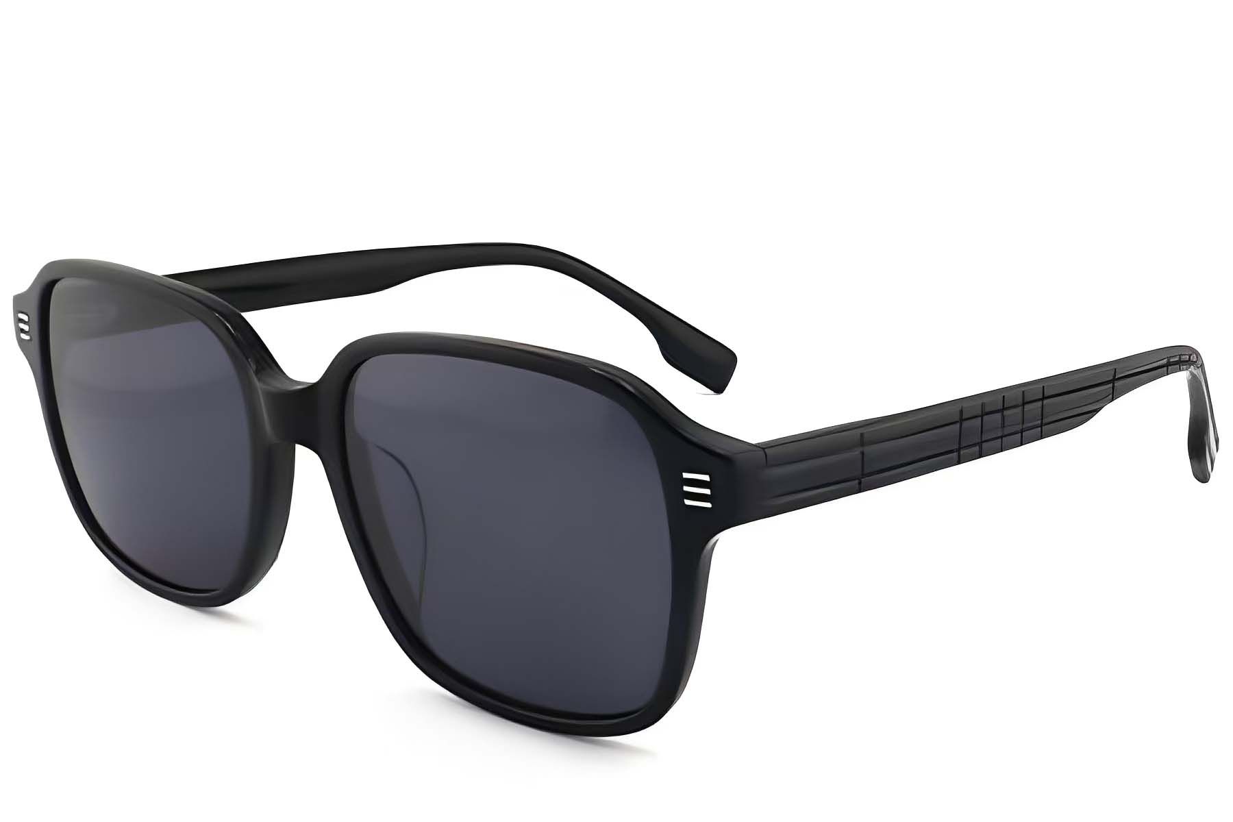 Lunettes de soleil rectangulaires en acétate noir #BS2012-1186