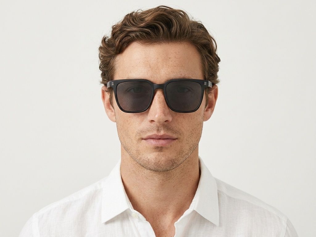 Gafas de sol rectangulares de acetato negro #BS2012-1191