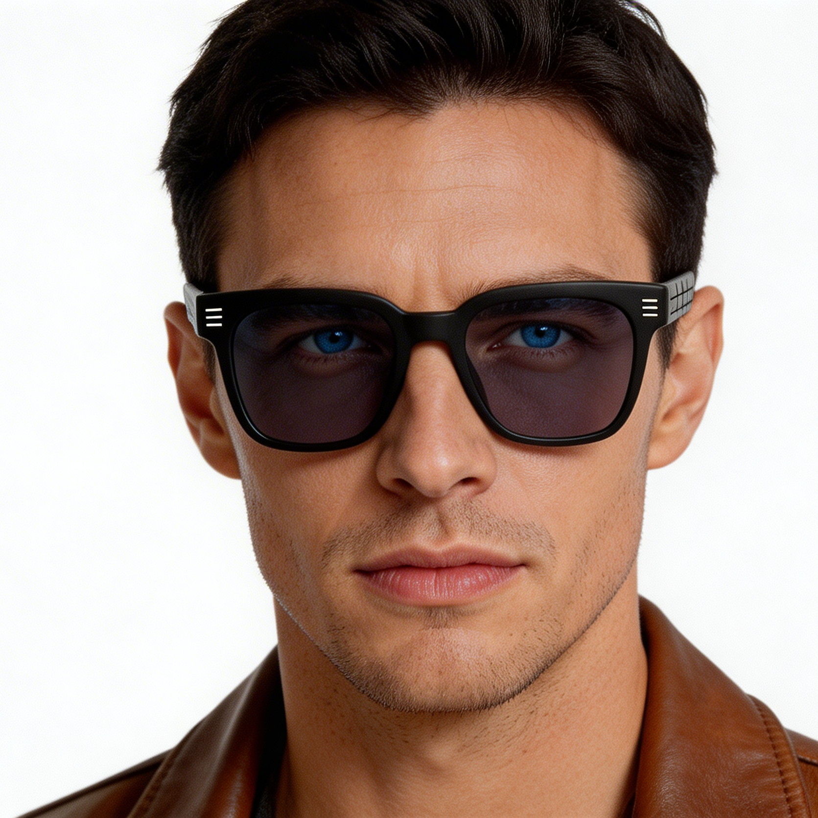 Gafas de sol rectangulares de acetato negro #BS2012-1191