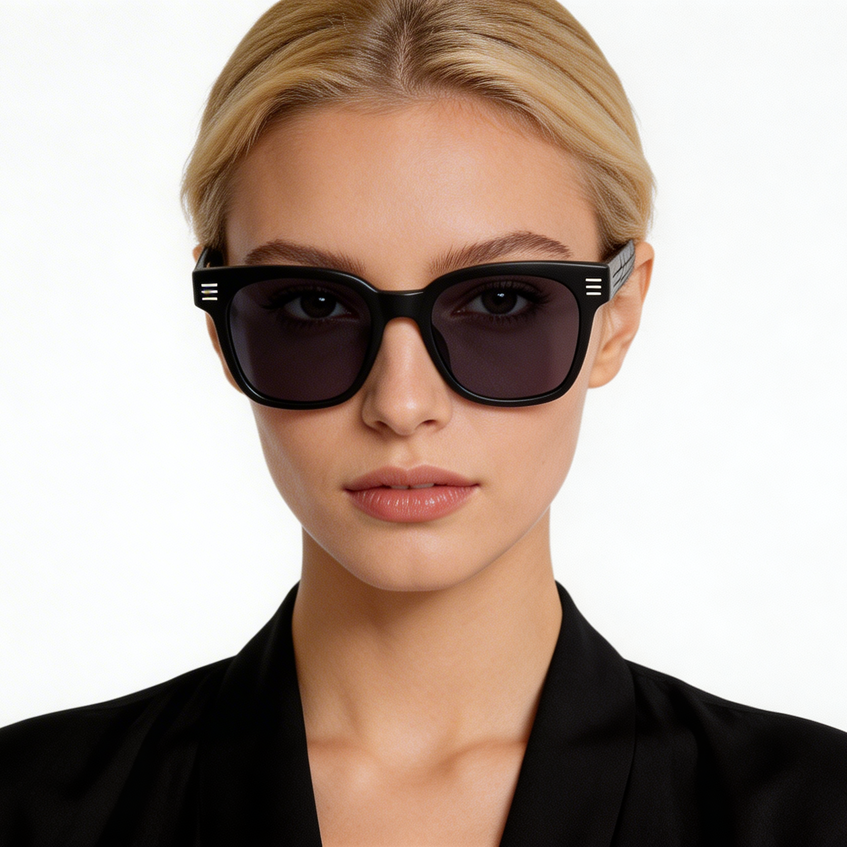 Gafas de sol rectangulares de acetato negro #BS2012-1191