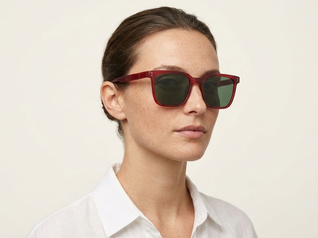 Rectangular Red Acetate Sunglasses #BS2012-1194