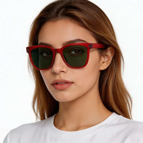 Lunettes de soleil rectangulaires en acétate rouge #BS2012-1194