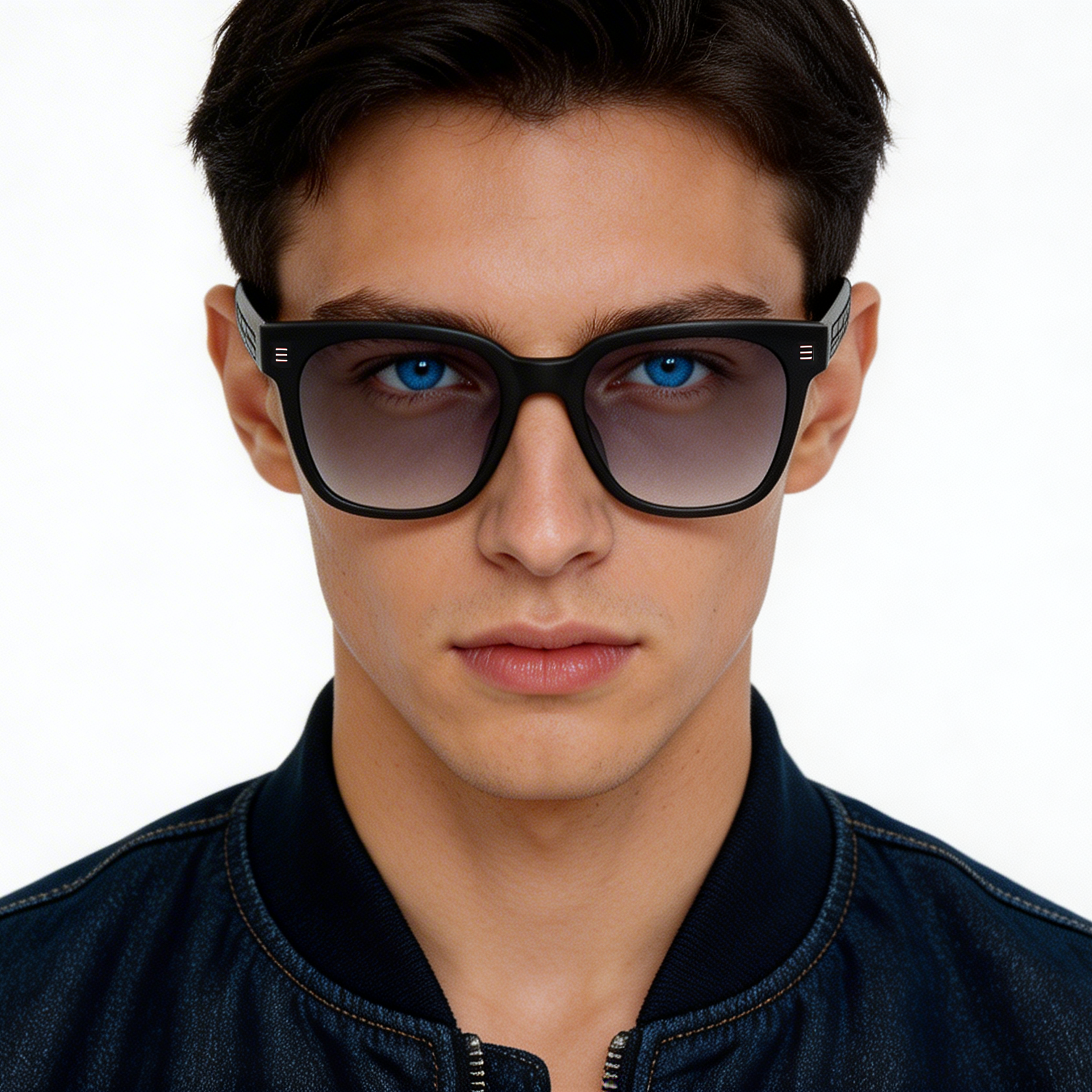 Gafas de sol rectangulares de acetato negro #BS2012-1196