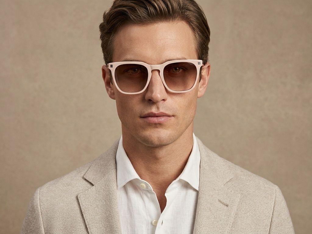 Gafas de sol rectangulares de acetato color crema #BS2012-1219