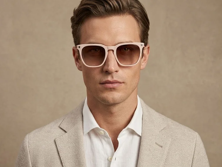 Rectangular Cream Acetate Sunglasses #BS2012-1219